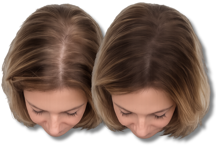 Before and after comparison of SMP treatment showing increased scalp coverage and volume.