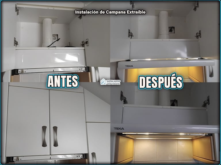 antes y despues instalacion campana extractora