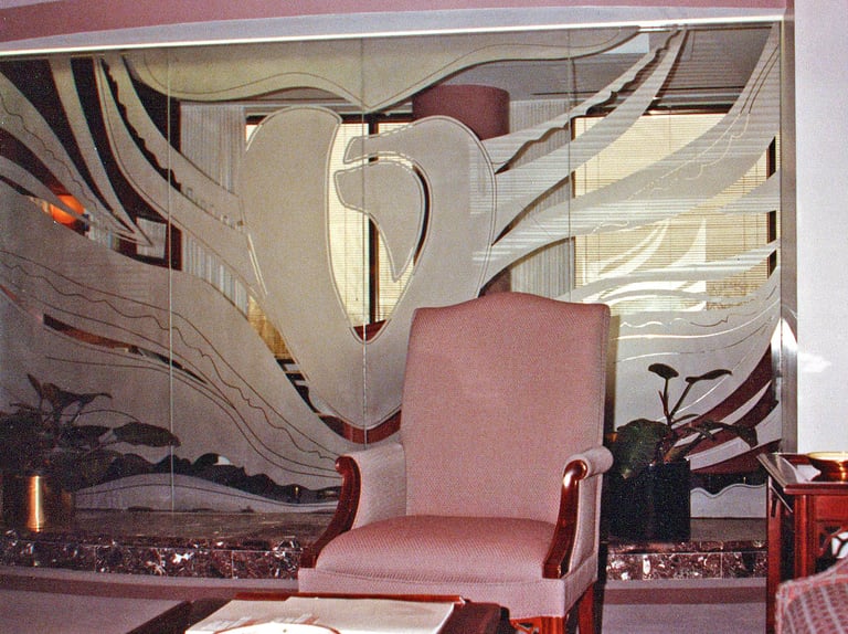 example of large etched glass, Texas Heart Institute, Houston