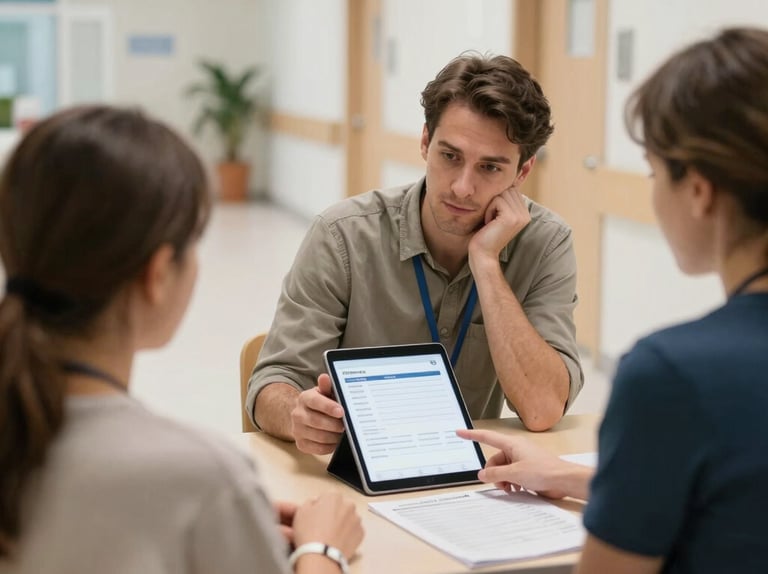 Dans un couloir d'hôpital, du personnel médical consulte les dossiers médicaux .