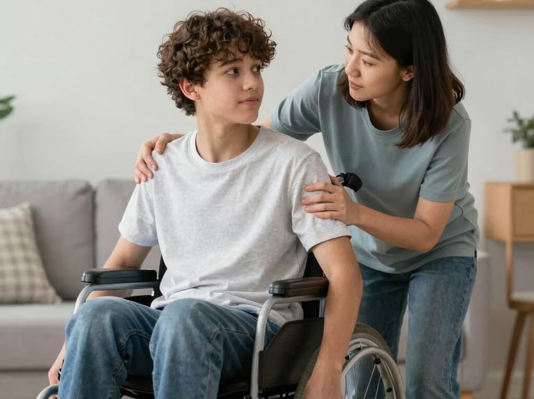 a man sitting in a wheel chair in a room