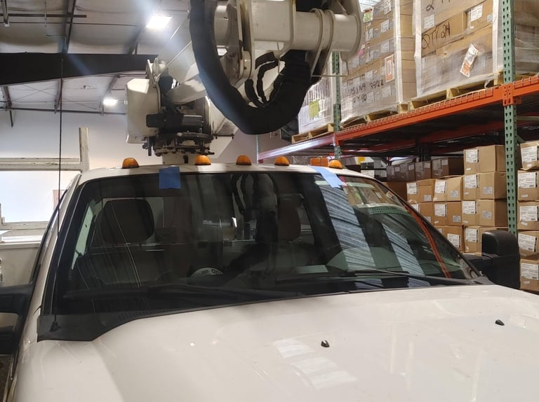 Service vehicle with a new windshield