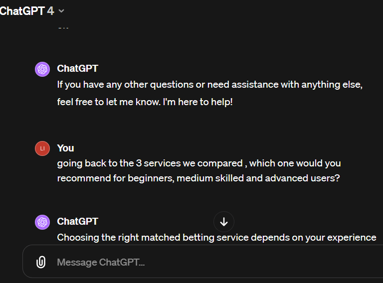 ChatGPT4 matched betting review comparing experiences