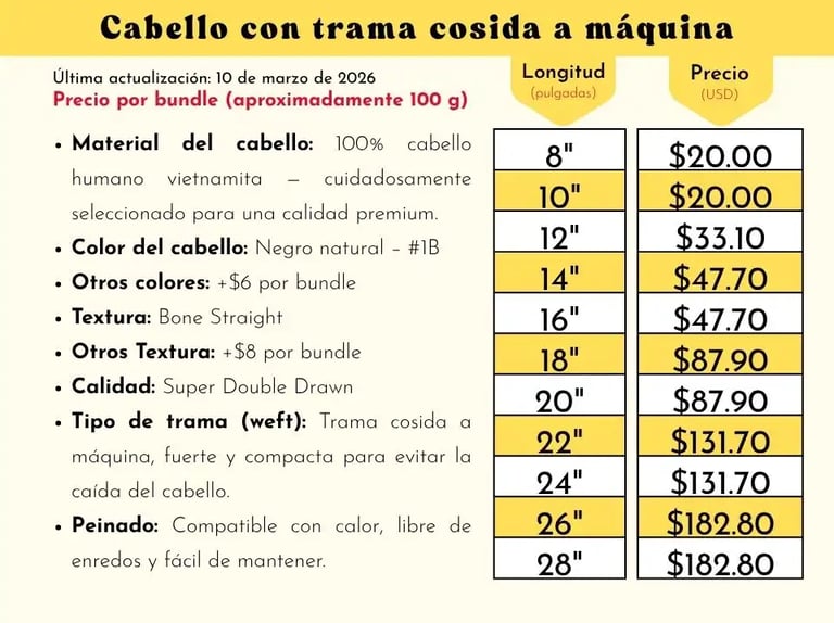 Cabello con trama cosida a máquina