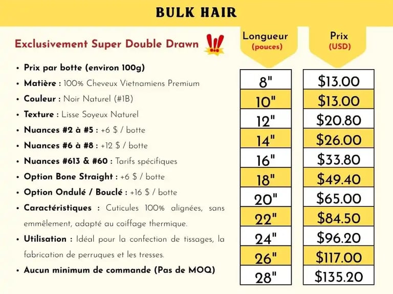Cheveux en vrac price list vietnam hair fonisseur