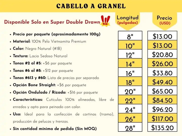 Lista de precios de cabello a granel de alta calidad en Vietsilkhair