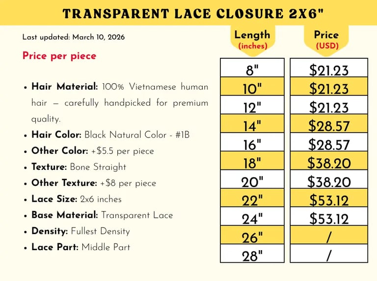 Price List Closure and Frontal Vietnamese Hair Wholesale Supplier - Wigs and Extensions