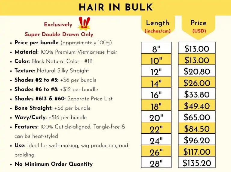 Price List Bulk Hair Bundles Vietnamese Hair Wholesale Vendor