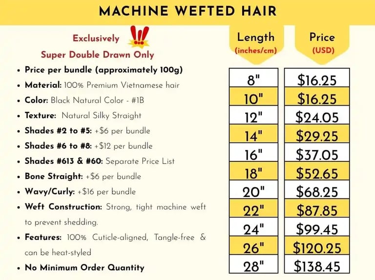 Price List Weft Hair Bundles Vietnamese Hair Wholesale Vendor