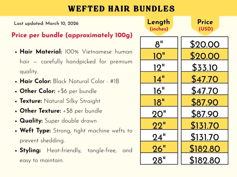 Price List  Vietnamese wefted Hair Bundles Wholesale Supplier - Wigs and Extensions