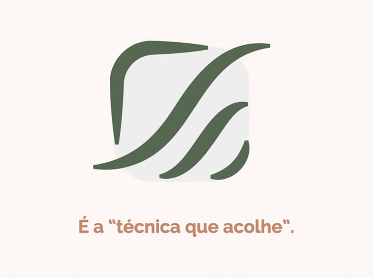 Símbolo abstrato em verde musgo formado por uma curva principal. representando a técnica que acolhe