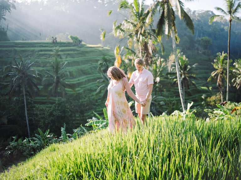 Couple portrait overlooking the rice fields during a family photography session in Tegalalang Bali