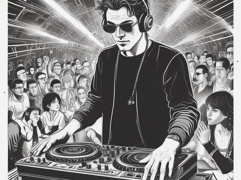 a dj spinning around a dj booth at a party