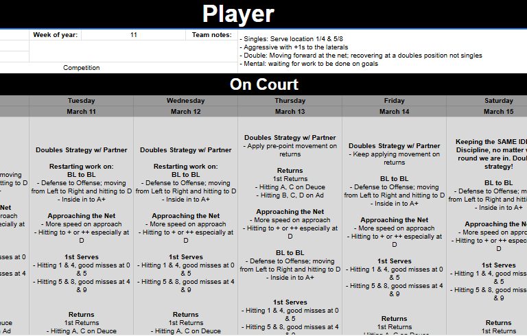 Cesar Performance Coach Tennis Training Microcycle