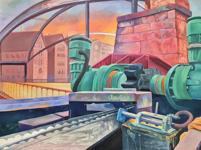 "Brücke am Zollkanal"-Öl auf Holz-Gemälde von 2025-Jasmin Roßmann