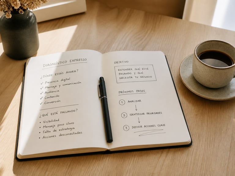 Cuaderno de planificación estratégica sobre escritorio minimalista