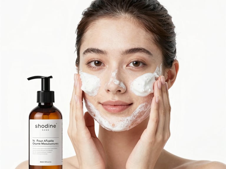 Apple foam cleanser with half an apple and liquid.