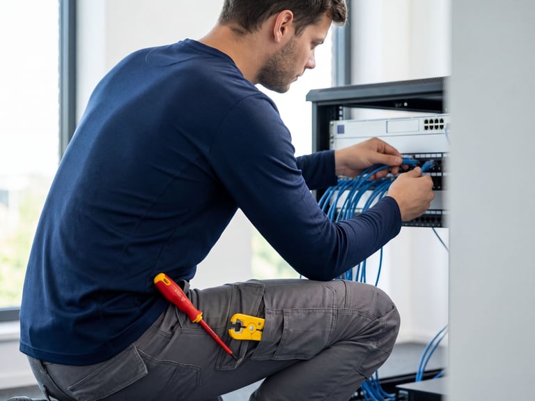 De-netwerkmonteur-installeert-SWITCH-NAS-GATEWAY