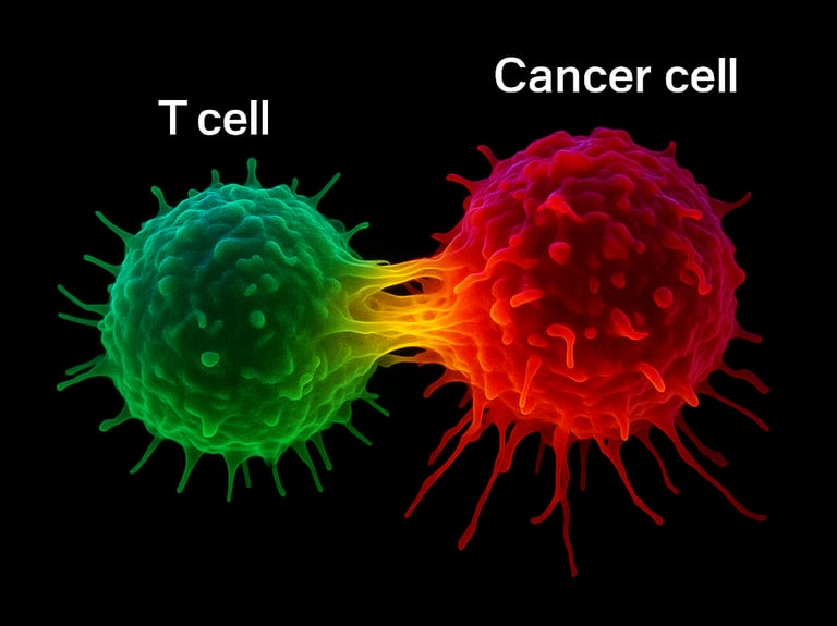 Illustration of an immune cell attacking a cancer cell, representing Th17 function.