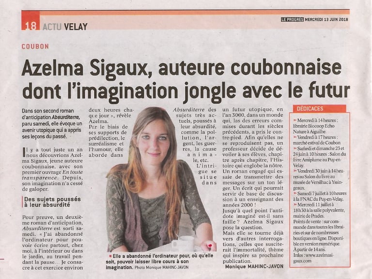 article la tribune le progrès haute loire livre absurditerre azelma sigaux