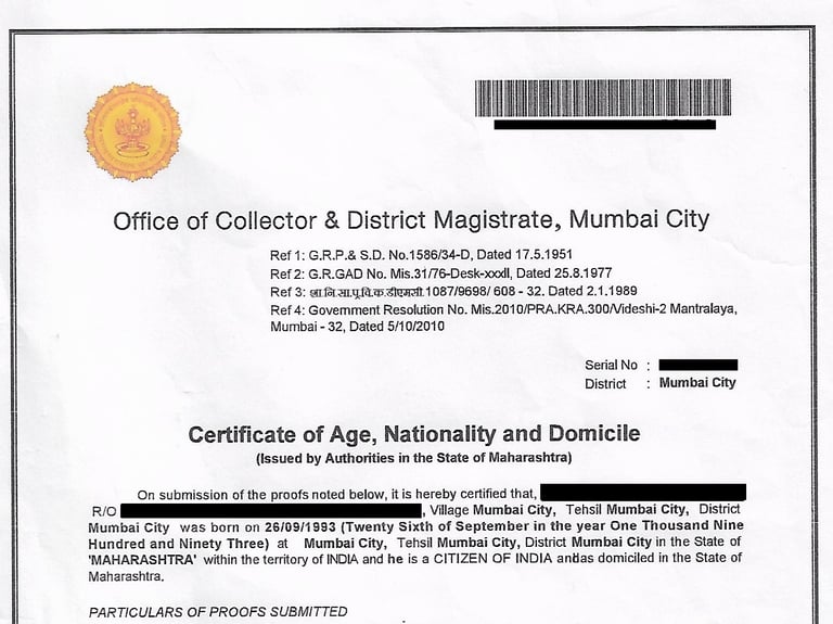 Domicile Certificate