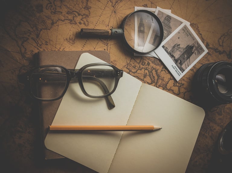 a pair of glasses and a pencil and a pencil on a map