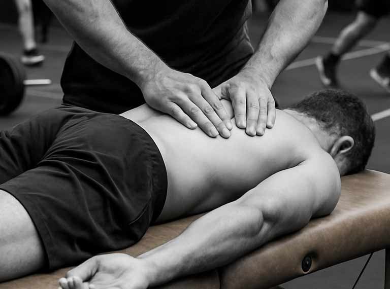 crossfit, hyrox male having a massage to recover faster