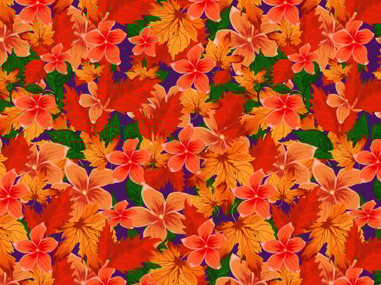 a bunch of autumn leaves created in a pattern