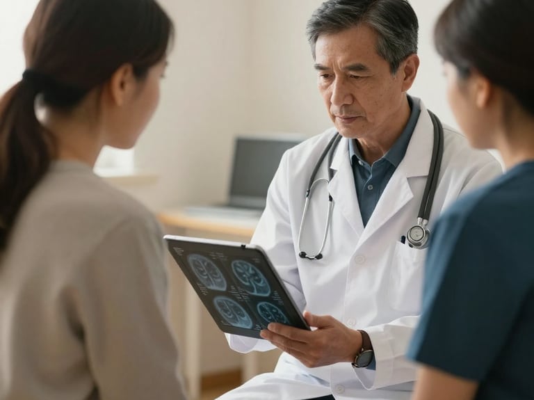 Doctor discussing herniated disc treatment options with patient during back pain consultation