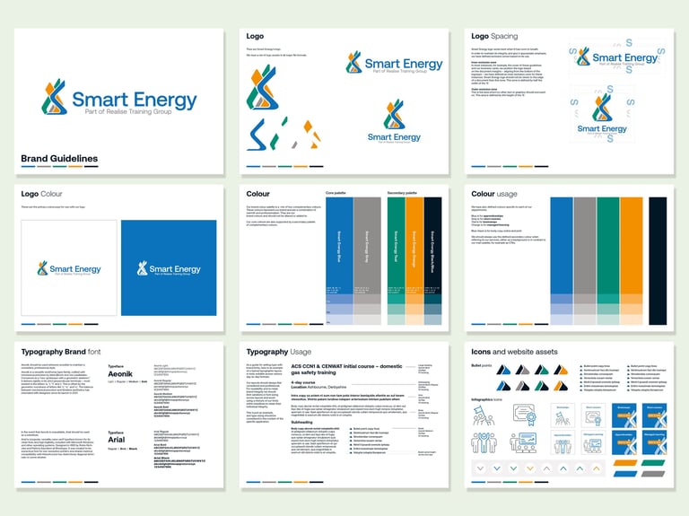 Smart Energy Training brand guide featuring new logo, fonts, colours and icons