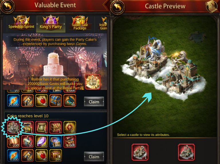 Evony Gate to the New World Castles in King's Party Cake