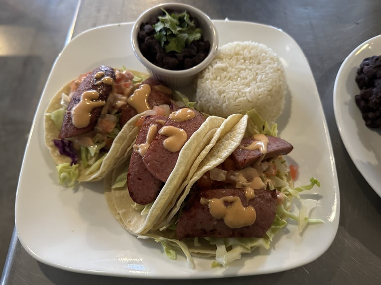 Las Brasas Costa Rican restaurant Gallo de Salchichón - sausage tacos