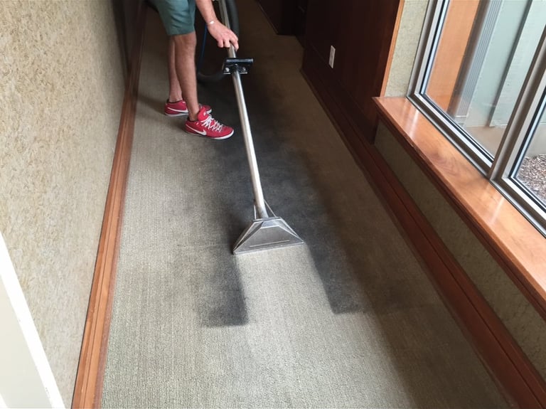 Julian deep cleaning a Kelowna carpet with a hot water extraction wand