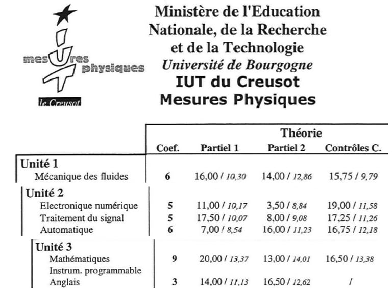 IUT Physics, Head of Class in Maths, Fluid Mechanics, Signal Processing, English, Automatic Control