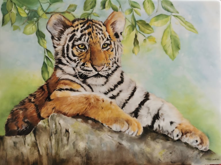 Tigre dipinta su porcellana