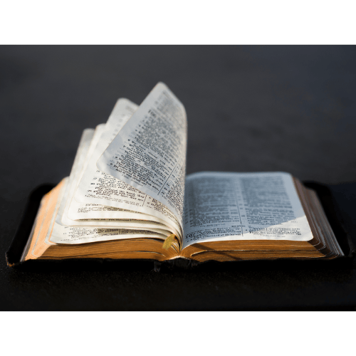 An open bible with flipping pages