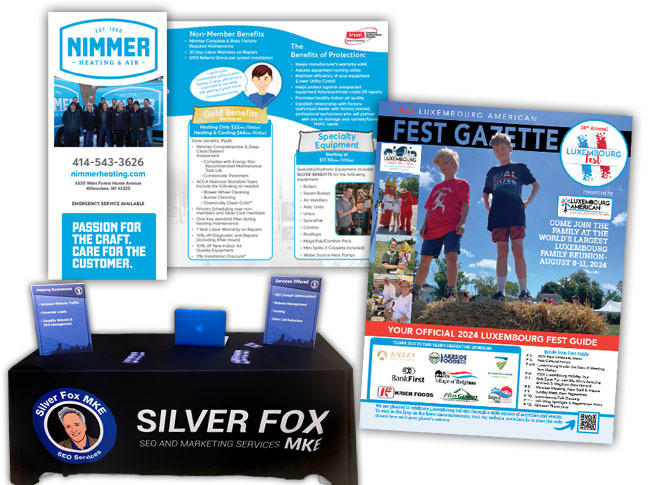 newsletters, brochures, trade show signs