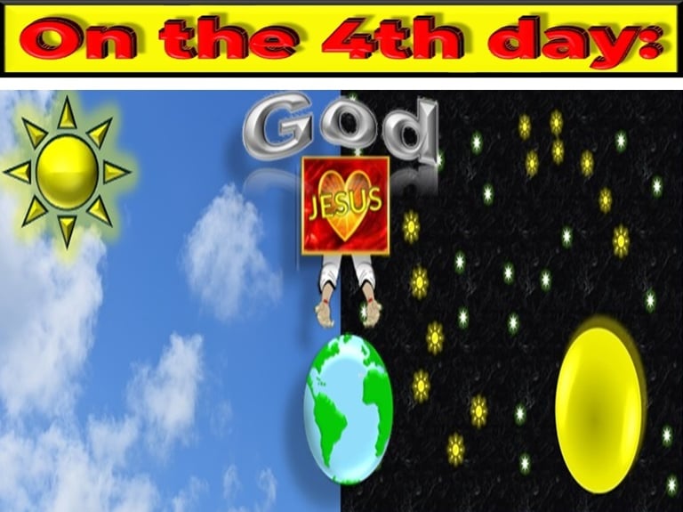 Sun, Moon, and Stars on the 4th day designed by Debbie Dunn using PowerPoint & Paint