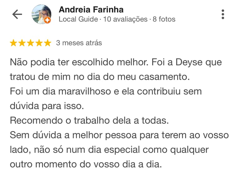 Depoimento 5 estrelas cliente de maquiagem noiva 