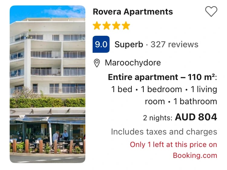 An example of scarcity in copywriting from booking.com