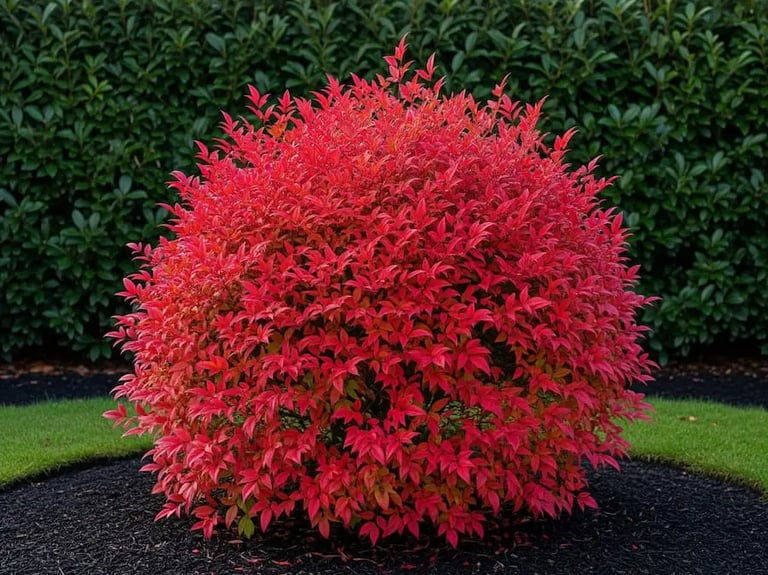 color vivos en otoño con nandinas, fuego en el jardín u precioso contraste