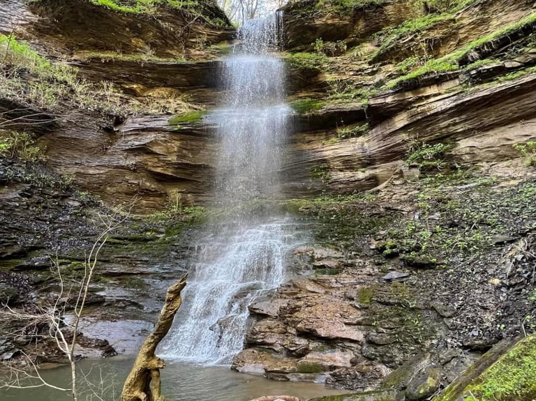 a waterfall at the back of lot 80 at Holly Bend Subdivision
