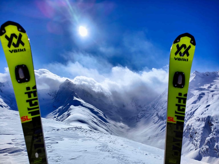 two skis are shown in the snow