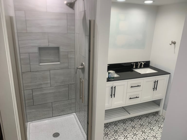 Annick Building Services a Custom bathroom with a shower and a shower