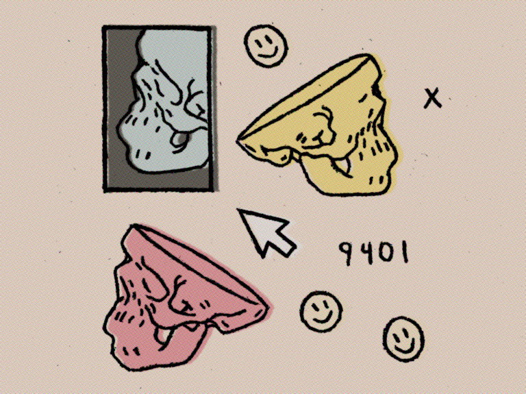 Rough halftoned digital art in comic style with pop art colors the human skull code arrow and a smiley face