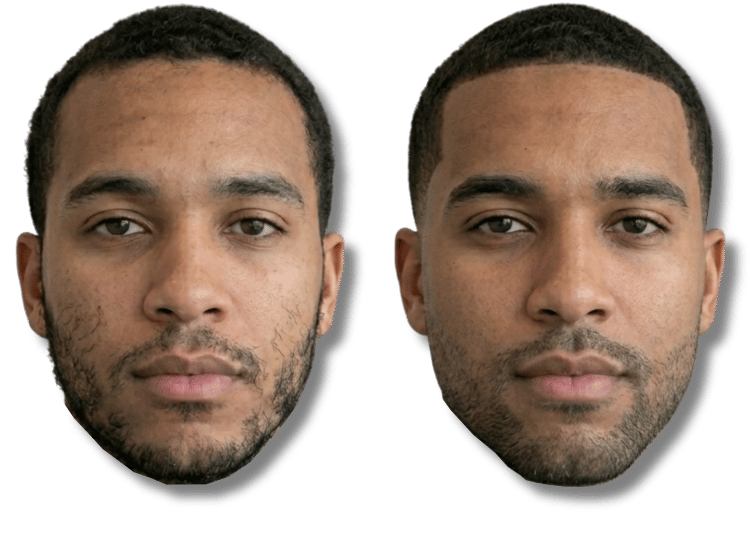 Side-by-side comparison of a man with an unkempt beard versus a groomed stubble beard style.
