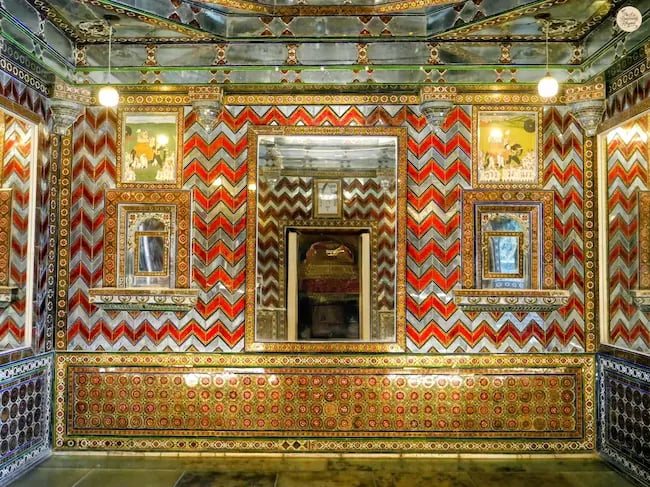 Royal glasswork detail in Udaipur City Palace’s Kanch Ki Burj.