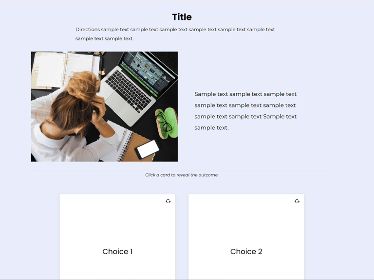 Scenario sample 1 of image with text description and 2 choice flip cards
