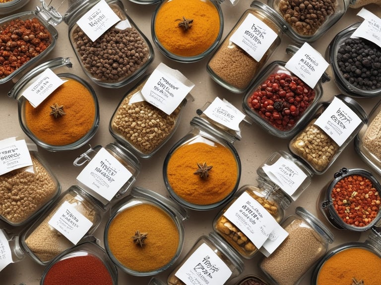 A bowl filled with fragrant spices arranged on a rustic table.