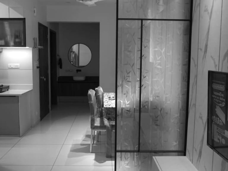 home passage design with glass partition